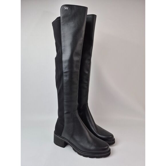 Stuart Weitzman Women's Black Alina City Leather Over-The-Knee Boots Size 7 B - Picture 1 of 7